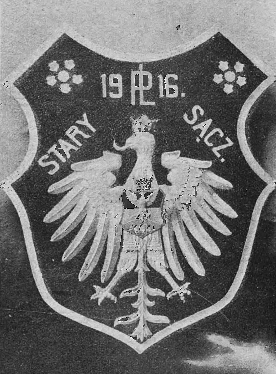 Tarcza Legionów z napisem „Stary Sącz 1916”
